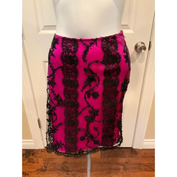 Escada Dresses & Skirts - Escada Pink & Black Beaded Lace Pencil Skirt, Size 8 (US) 40 (EU) NWT!